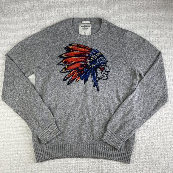 Abercrombie & Fitch Sweater Mens Gray Native Americans Muscle (READ) - Picture 1 of 16